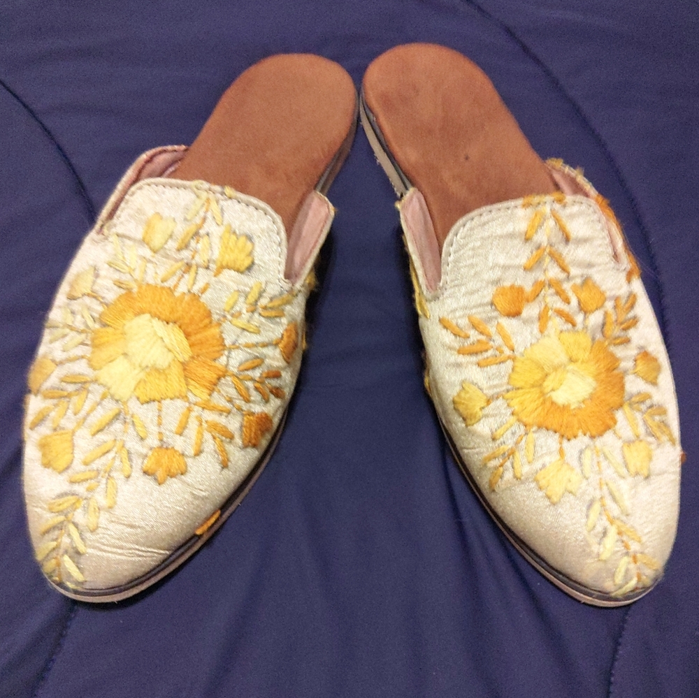 Hand Embroidered Suzani Golden Mule Slip-ons (Yellow/ Gold Only)